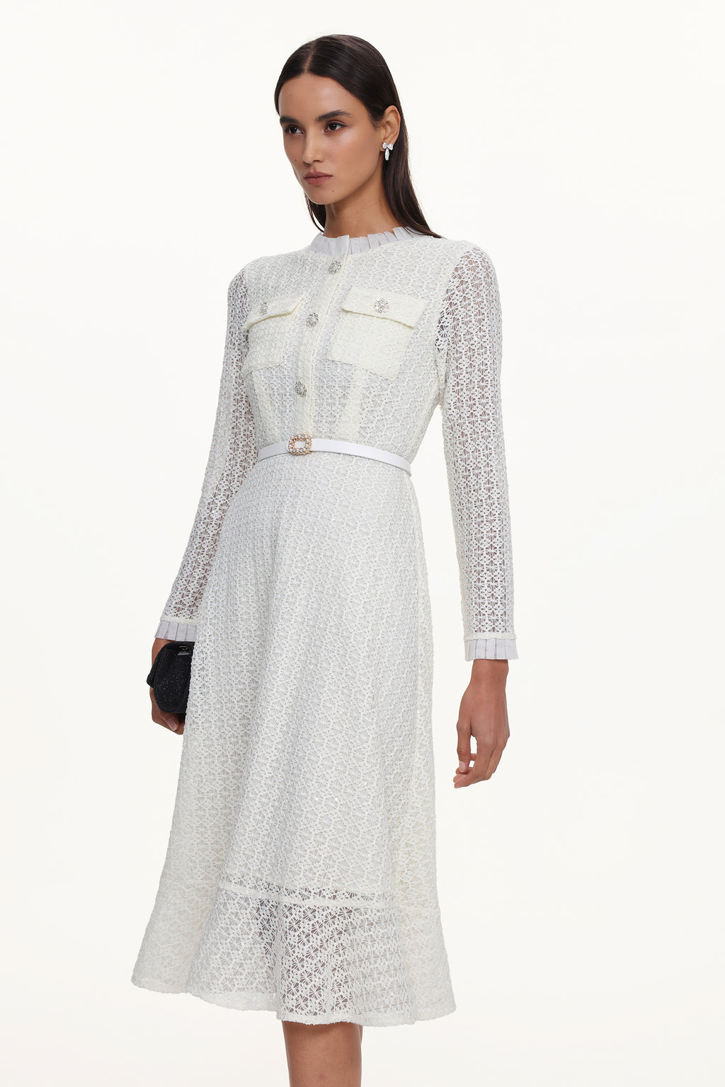 Deme Elegant Flowy Long Sleeve Rhinestone Woven Maxi Dress	