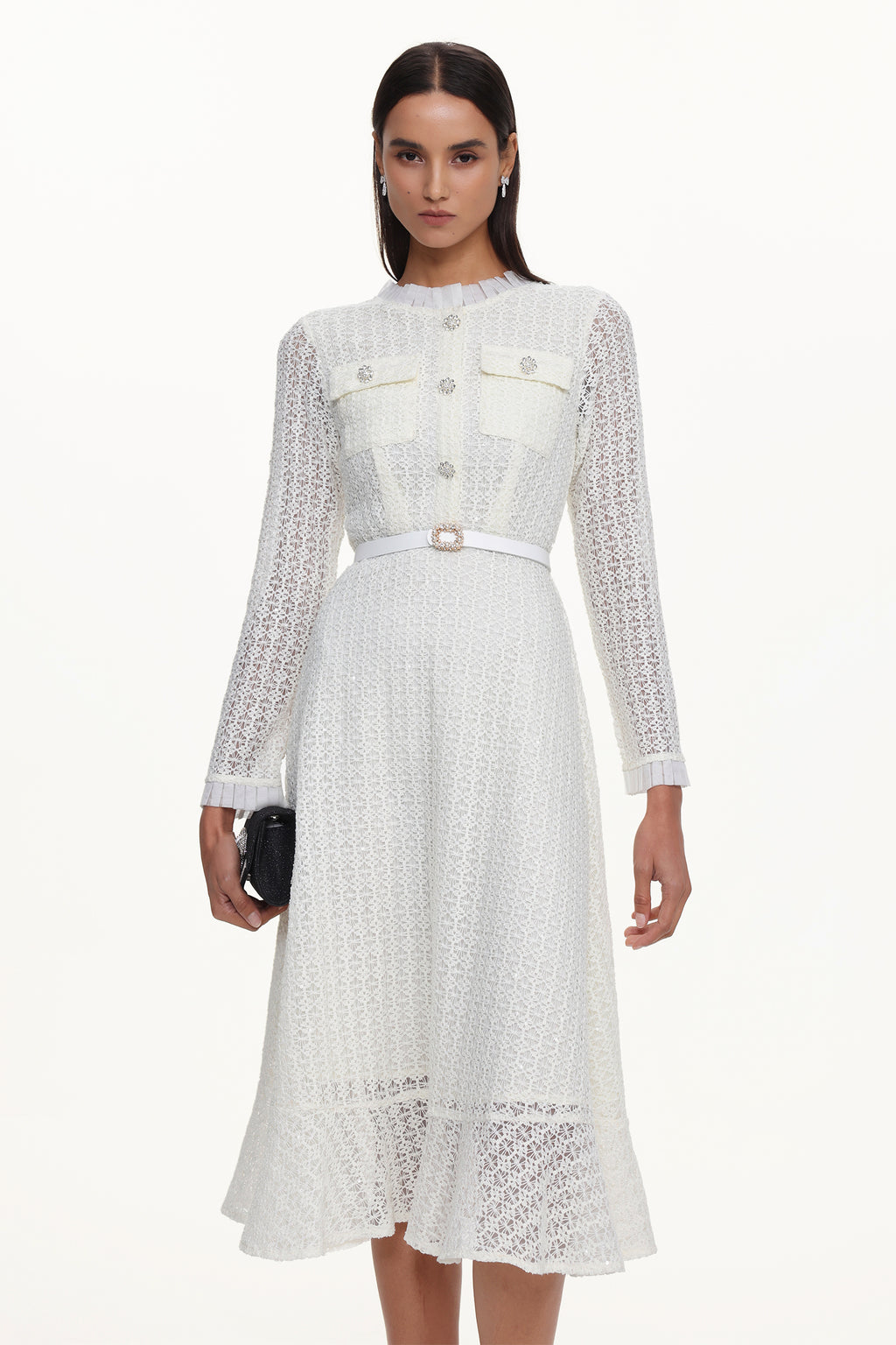 Deme Elegant Flowy Long Sleeve Rhinestone Woven Maxi Dress	