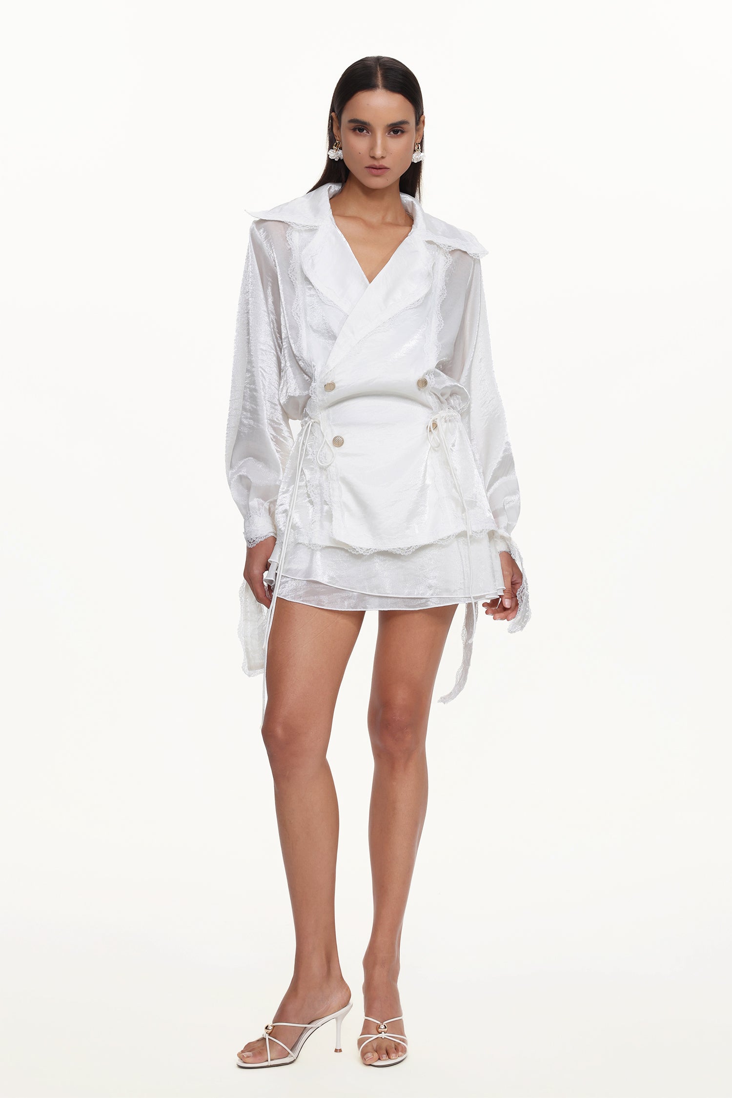Myra Chic Flowy Long Sleeve Ruffle Woven Top And Skirt Set	
