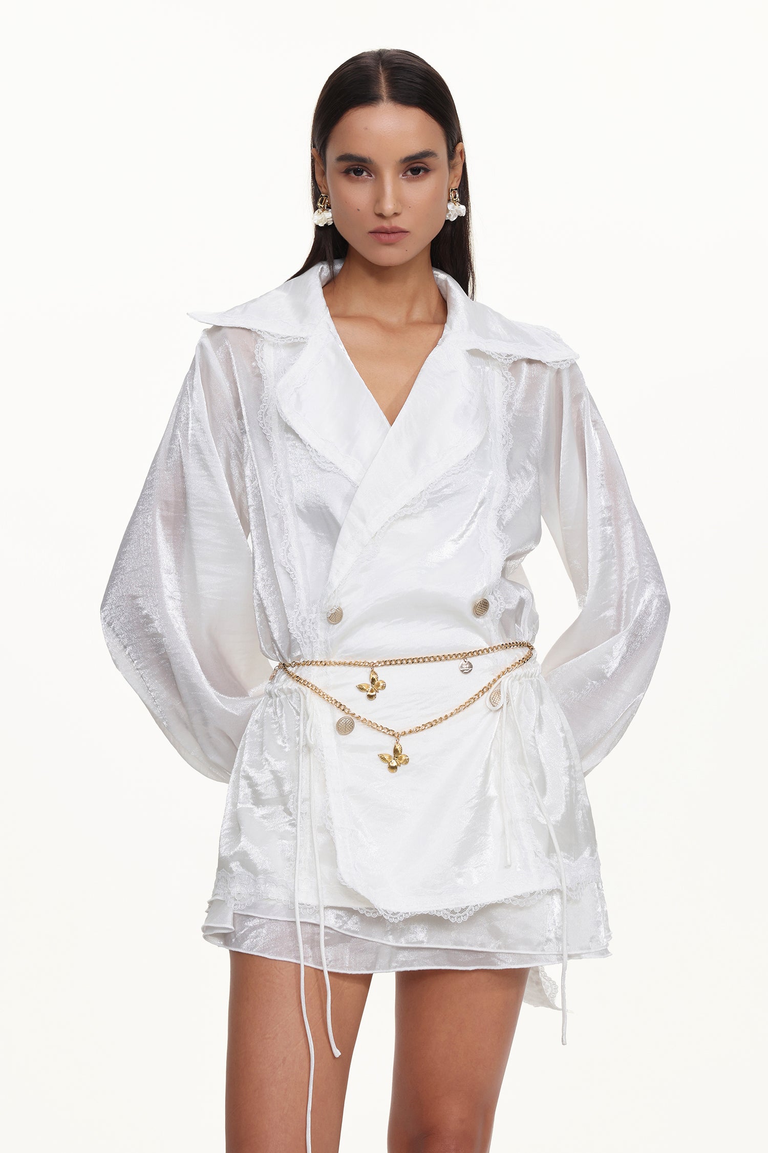 Myra Chic Flowy Long Sleeve Ruffle Woven Top And Skirt Set	