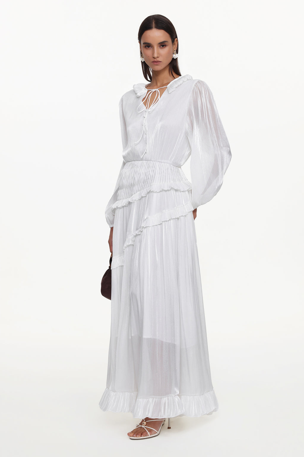 Hlasa Resort Flowy Long Sleeve Ruffle Woven Maxi Dress	