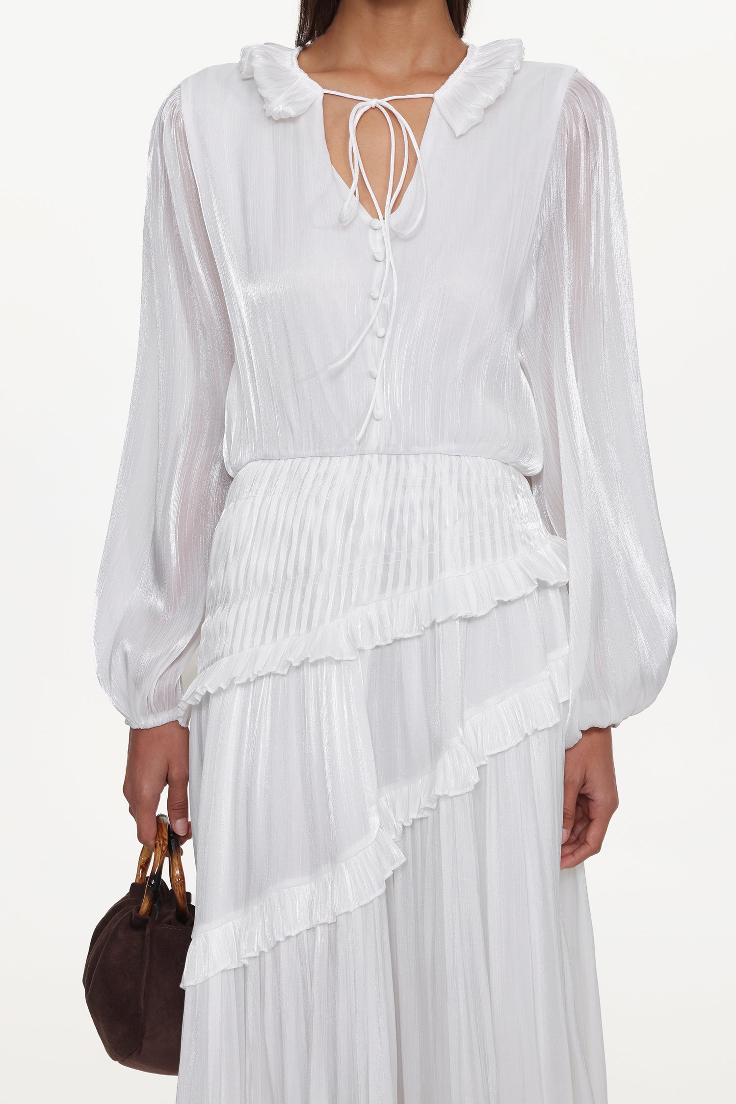 Hlasa Resort Flowy Long Sleeve Ruffle Woven Maxi Dress	