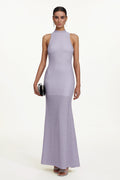 Teela Elegant Contour Halter Sleeveless Shimmering Knit Maxi Dress	