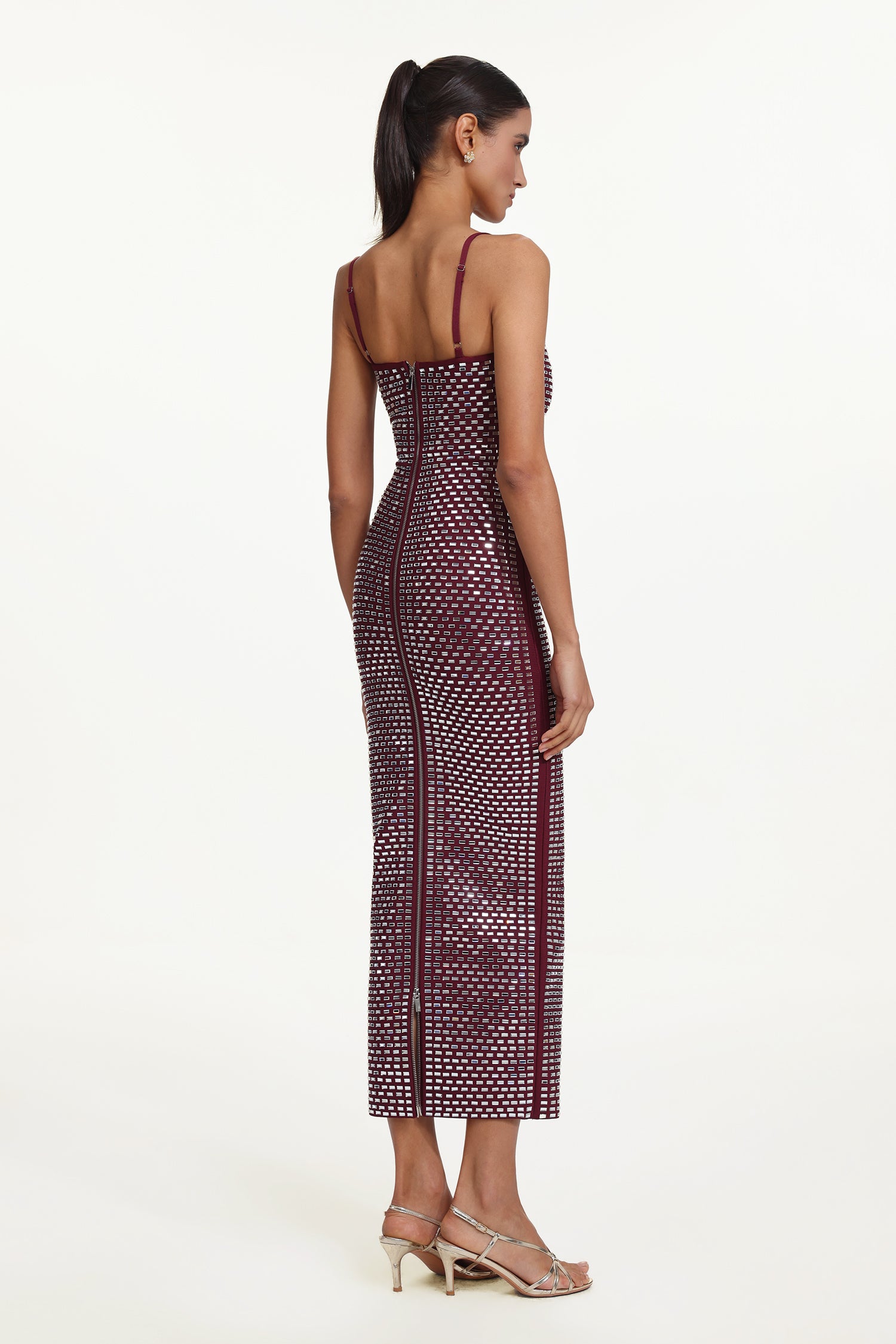 Orisy Chic Contour Sleeveless Rhinestone Bandage Maxi Dress	