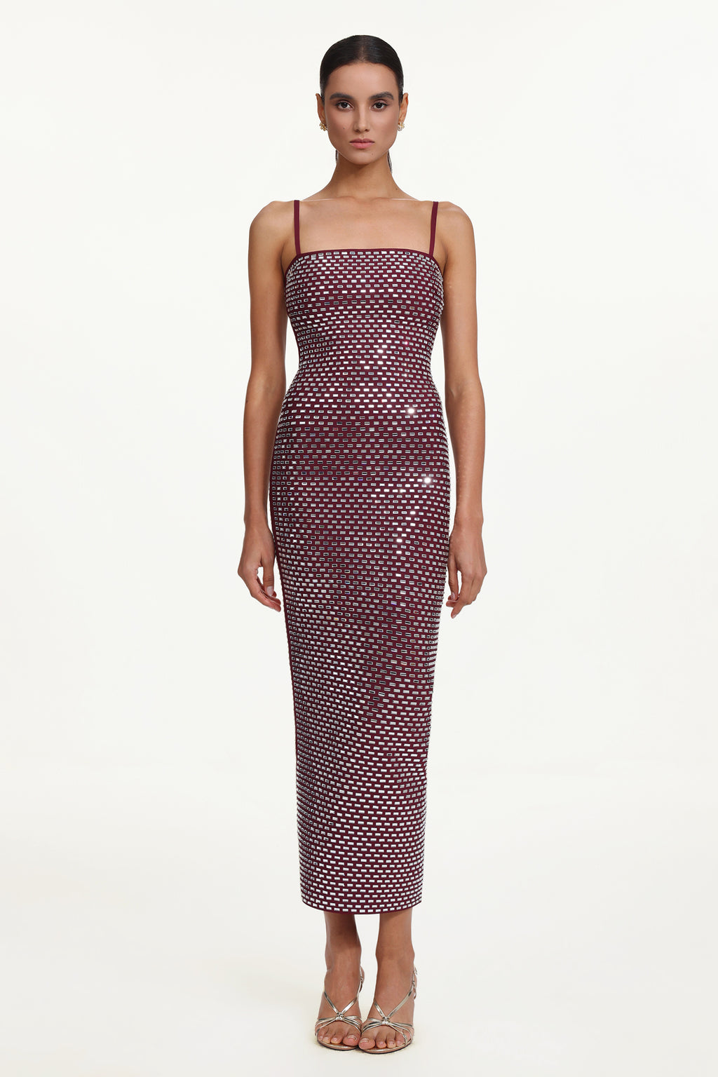 Orisy Chic Contour Sleeveless Rhinestone Bandage Maxi Dress	