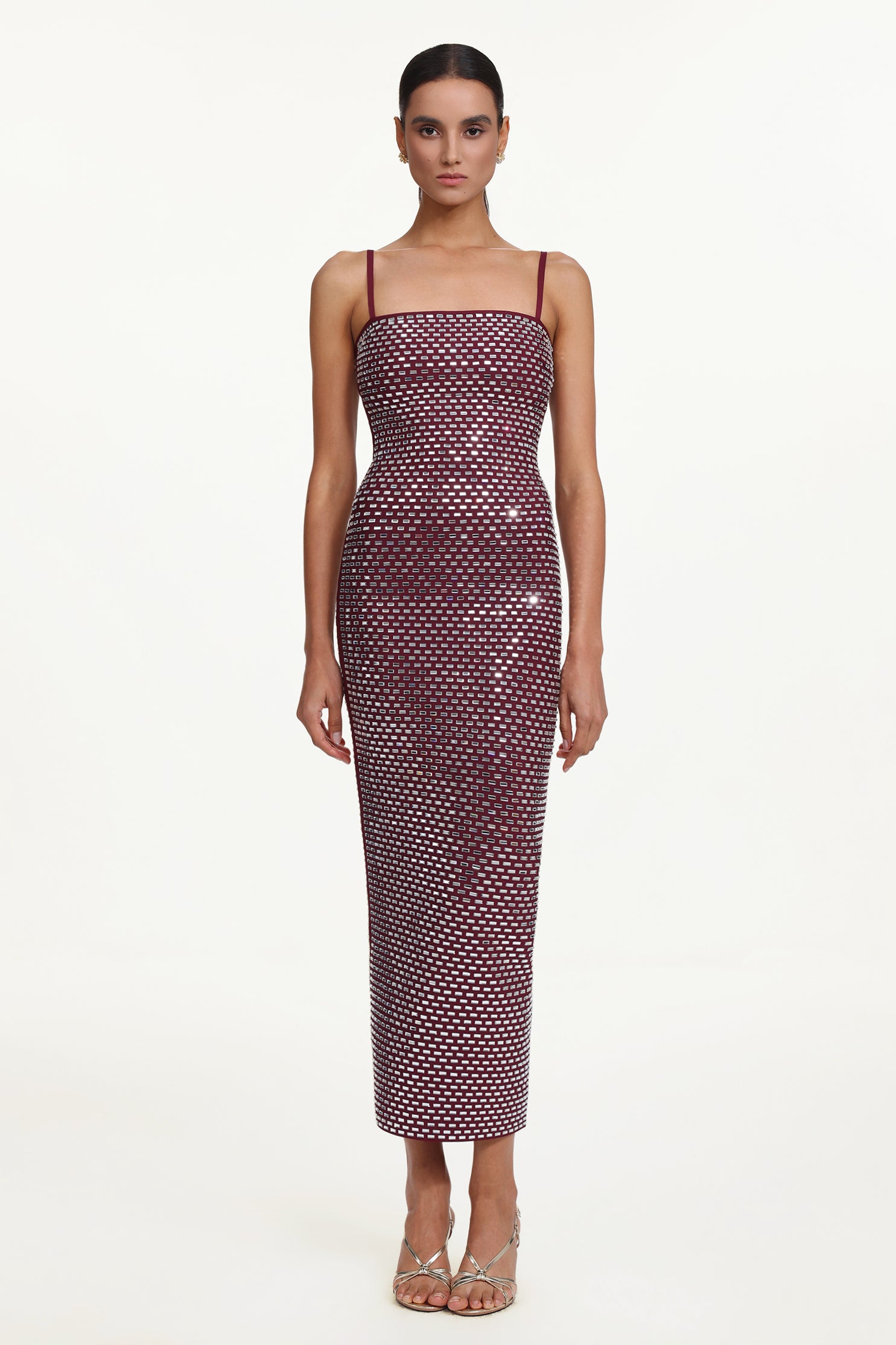 Orisy Chic Contour Sleeveless Rhinestone Bandage Maxi Dress	