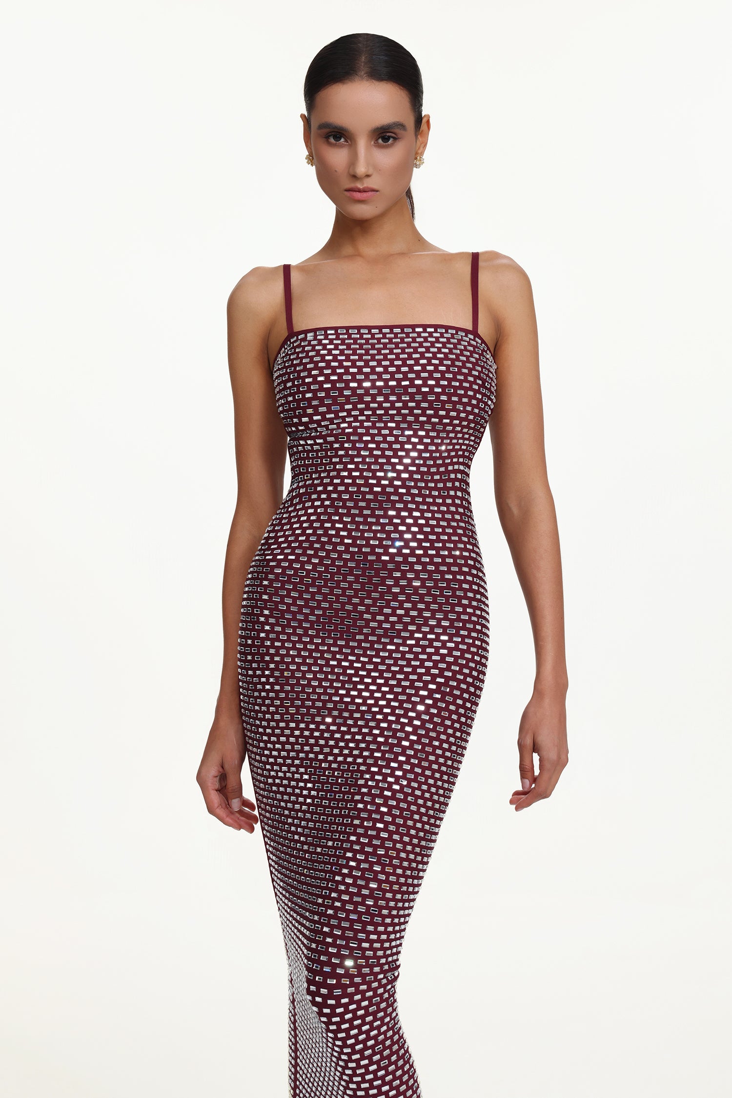 Orisy Chic Contour Sleeveless Rhinestone Bandage Maxi Dress	