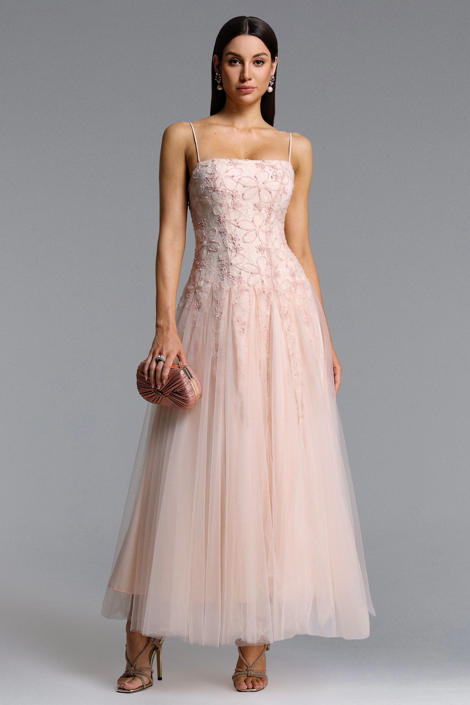Kamo Romantic Flowy Sleeveless Floral Tulle Maxi Dress	