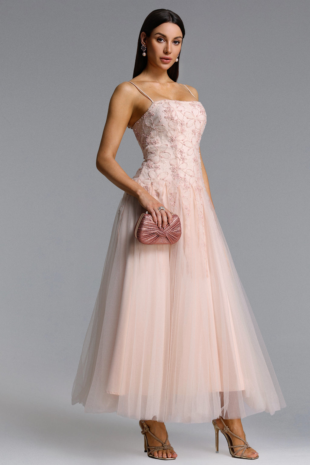 Kamo Romantic Flowy Sleeveless Floral Tulle Maxi Dress	