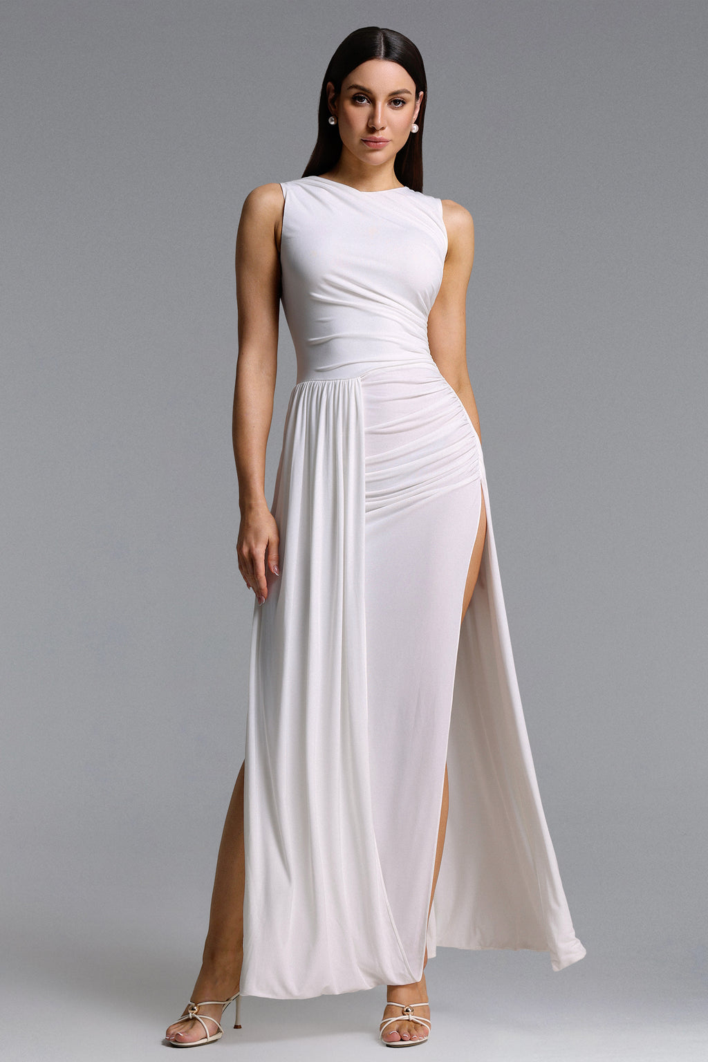 Persasy Chic Contour Sleeveless Ruched Knit Maxi Dress	
