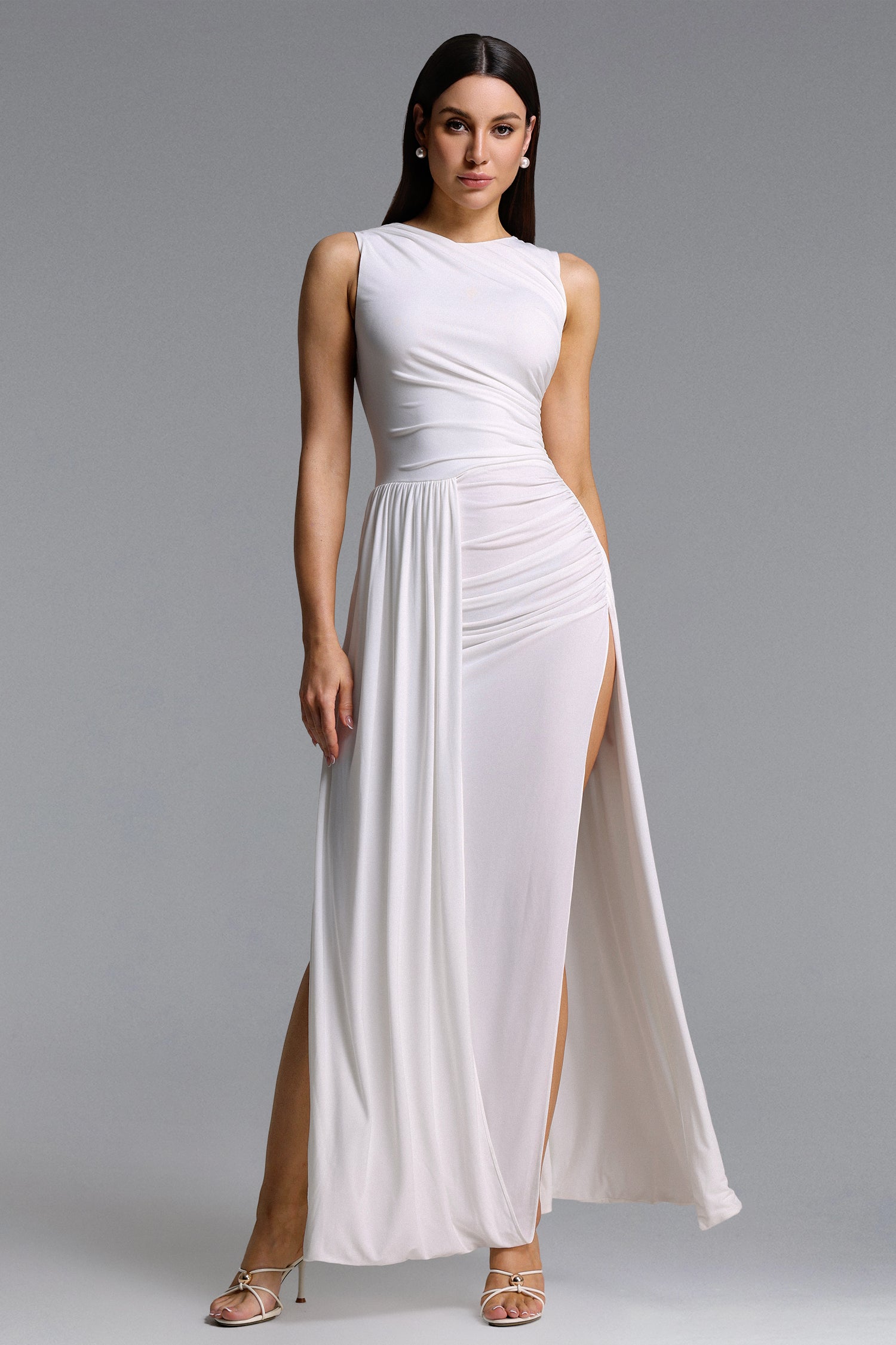Persasy Chic Contour Sleeveless Ruched Knit Maxi Dress	