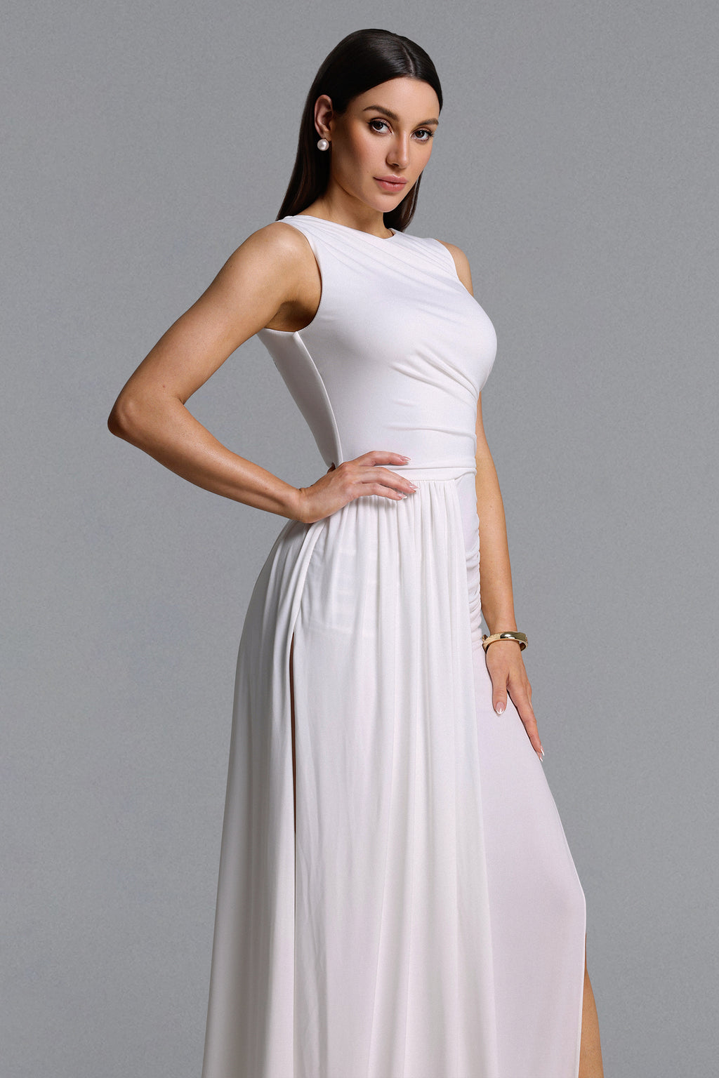 Persasy Chic Contour Sleeveless Ruched Knit Maxi Dress	