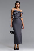 Yalia Chic Contour Strapless Bow Bandage Maxi Dress	