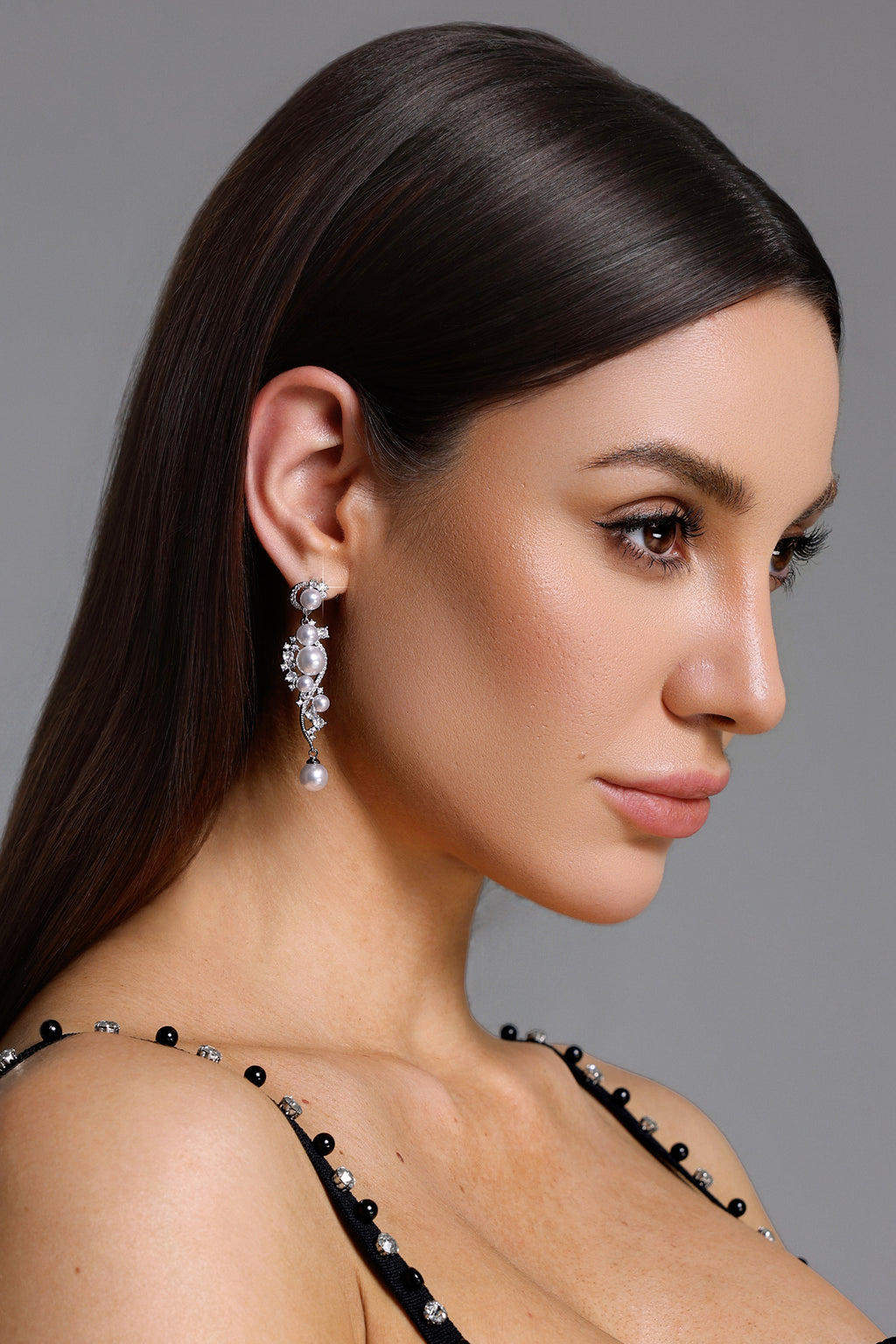 Zeren Pearl Geometry Diamond Earrings	