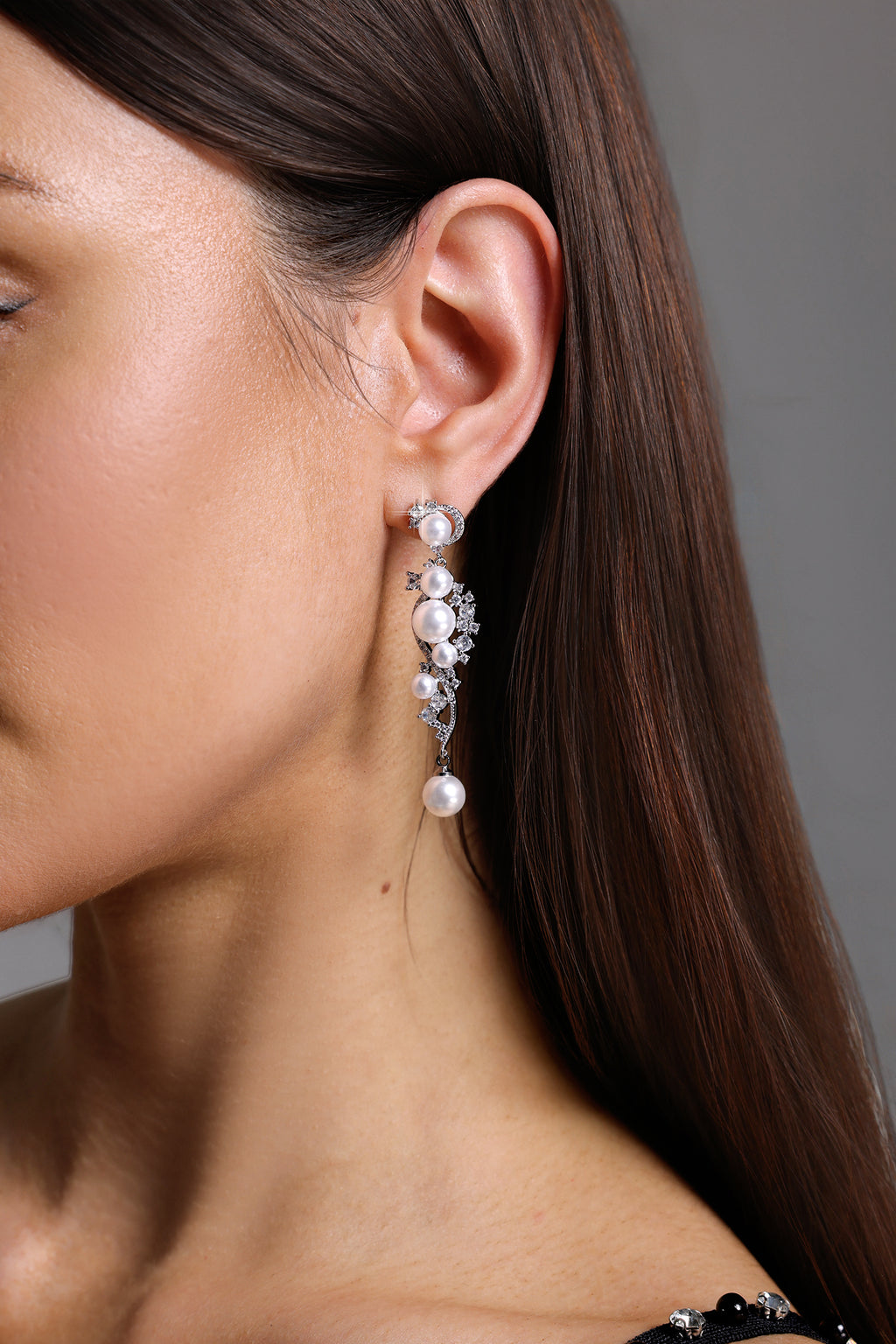 Zeren Pearl Geometry Diamond Earrings	