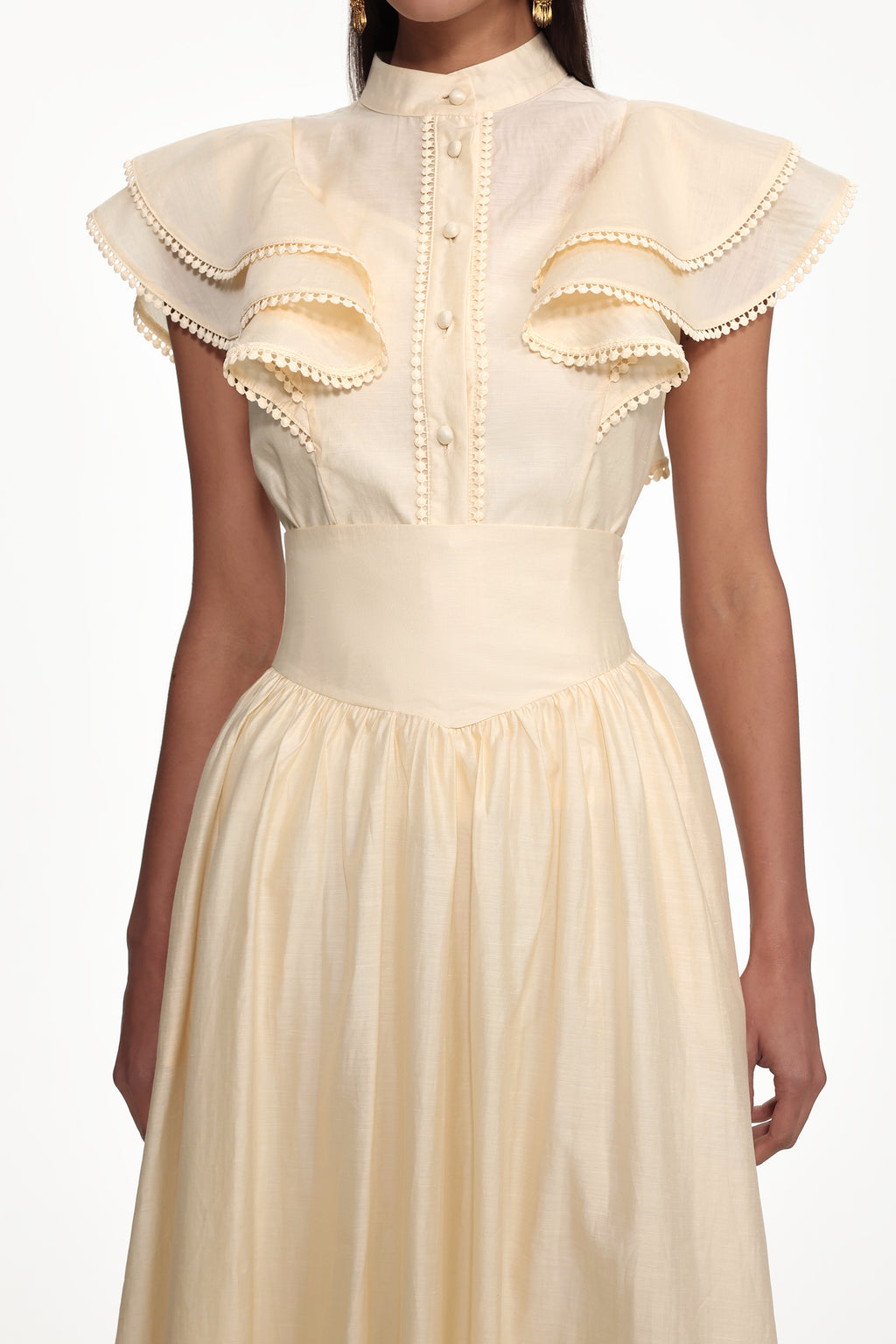 Mafalda Resort Flowy Short Sleeve Ruffle Woven Top and Skirt Set	