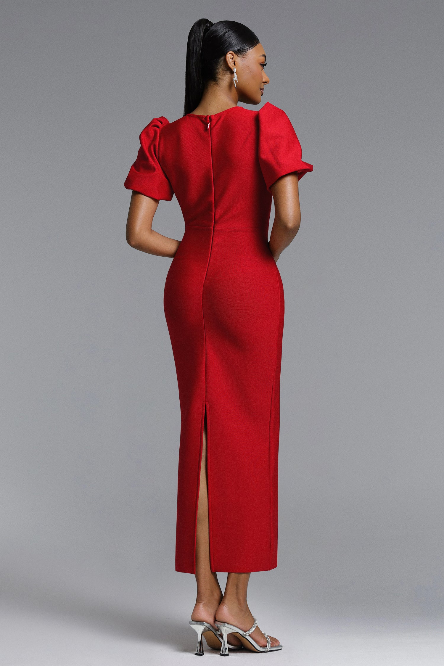 Lazze Romantic Contour Puff Sleeve Bow Bandage Maxi Dress	