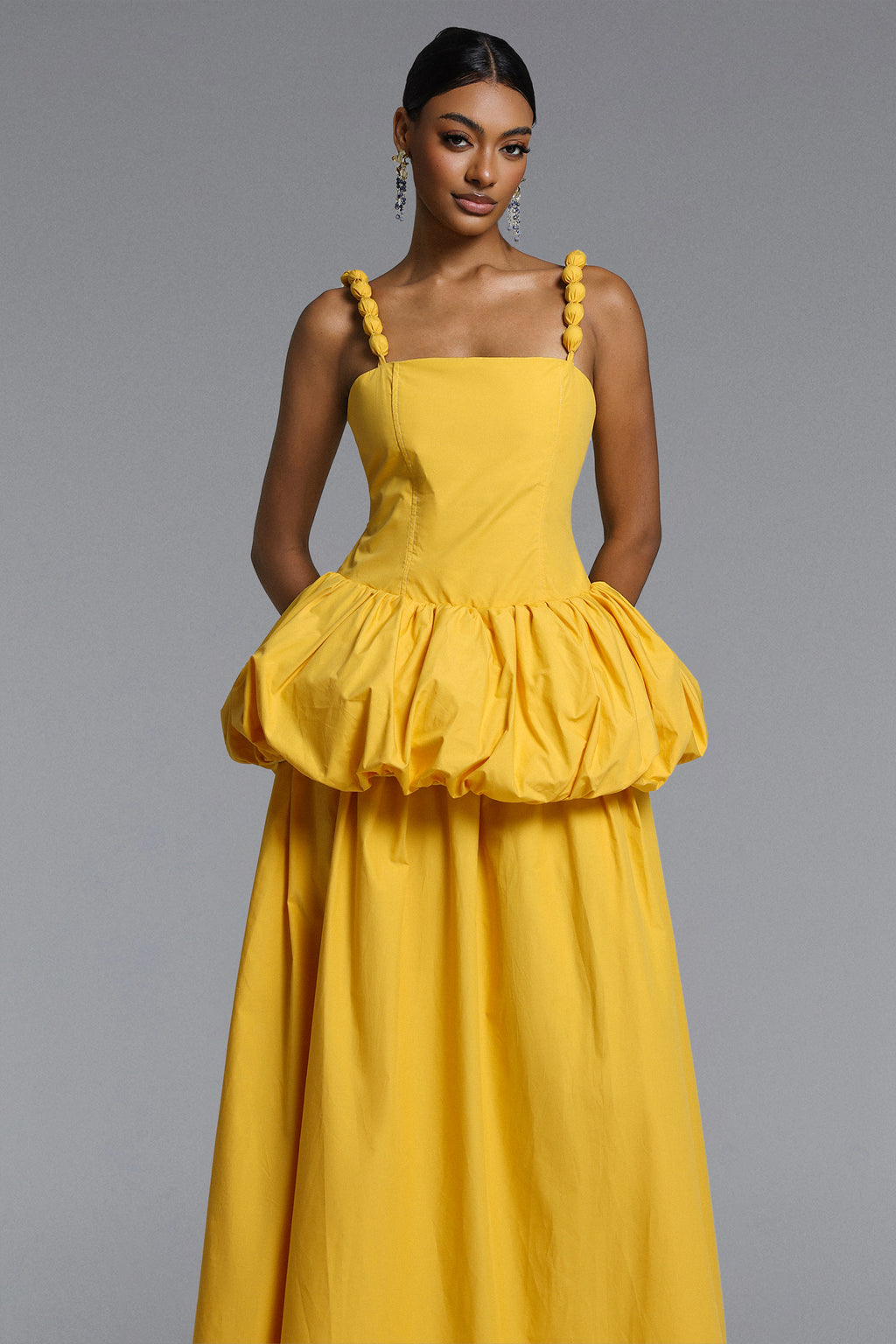 Sierra Classic Tailored Square Neck Puff Maxi Dress	