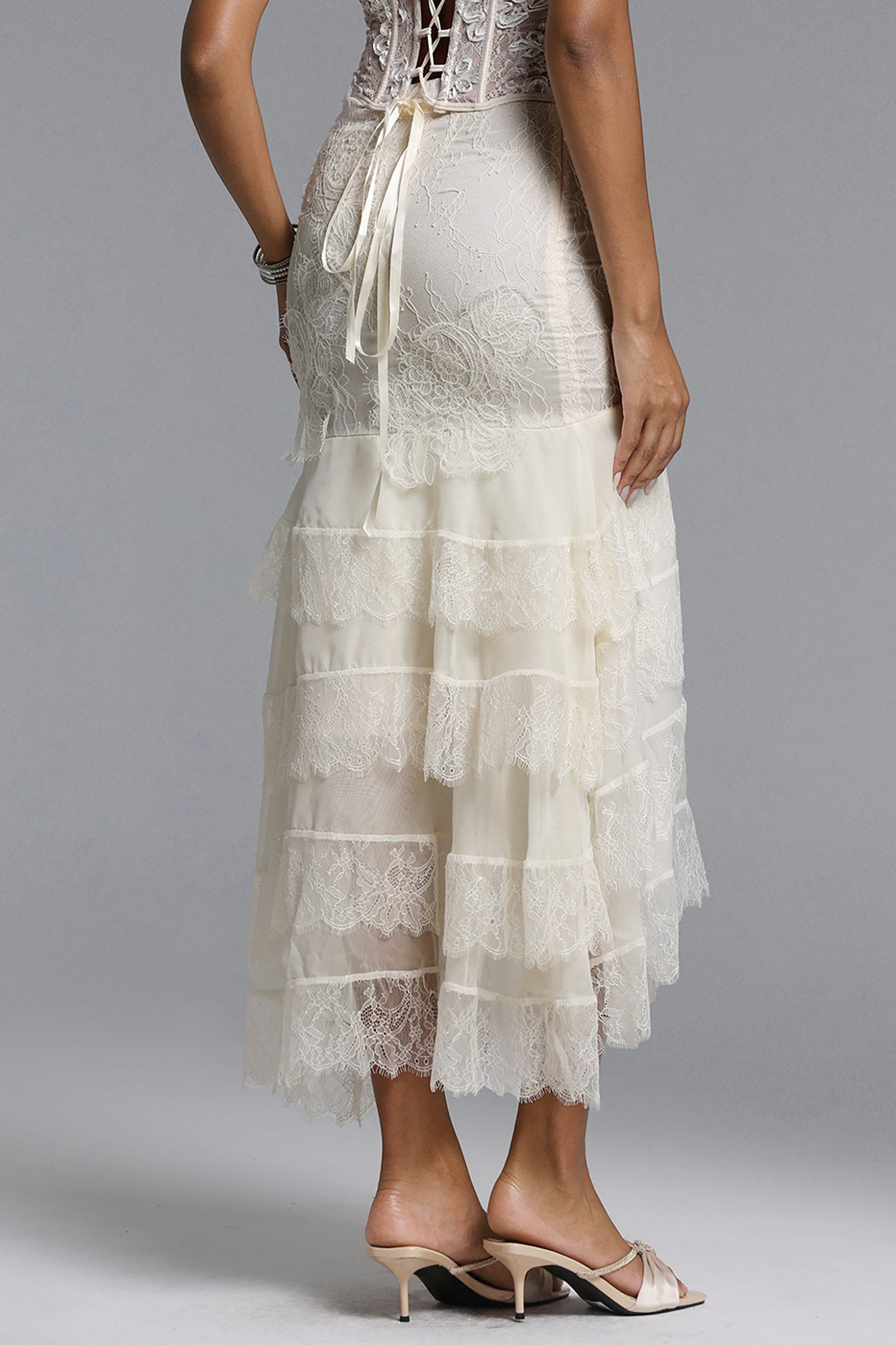 Delilah Romantic Flowy Ruffle Lace Maxi Skirt	