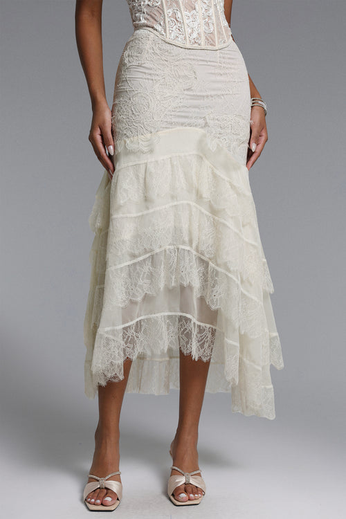 Delilah Romantic Flowy Ruffle Lace Maxi Skirt	