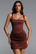Gloria Chic Contour Square Neck Pleated Satin Mini Dress	