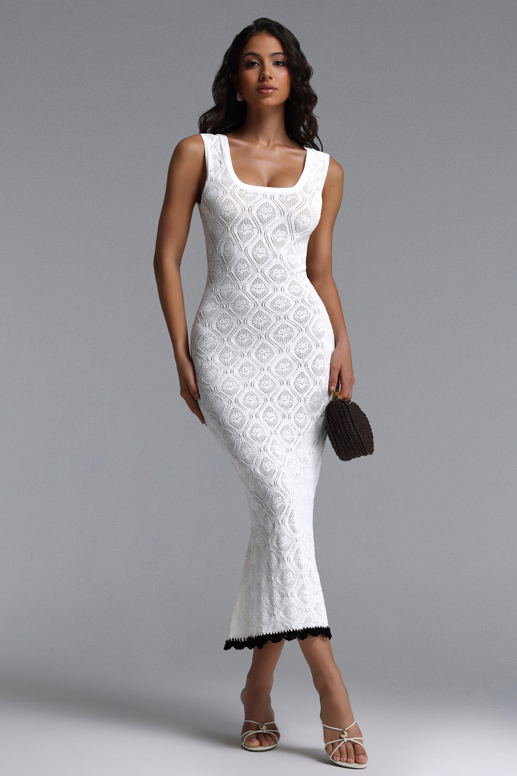 Etta Elegant Contour Sleeveless Knit White Maxi Dress	