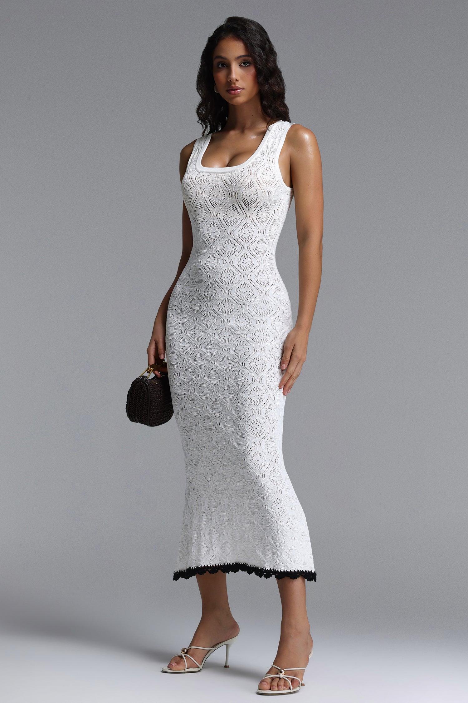 Etta Elegant Contour Sleeveless Knit White Maxi Dress	