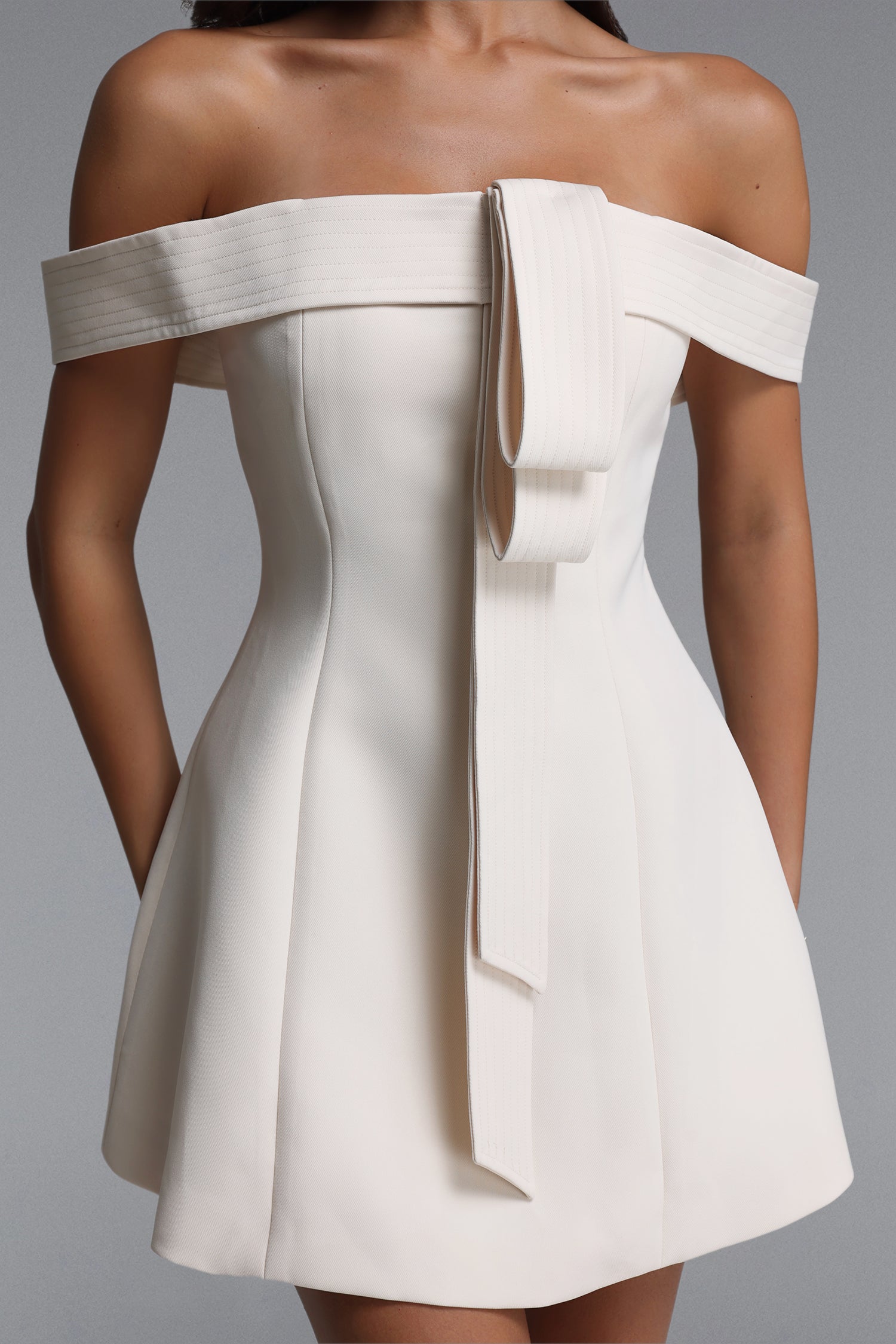 Morgan Chic Tailored Off Shoulder Woven Mini Dress	