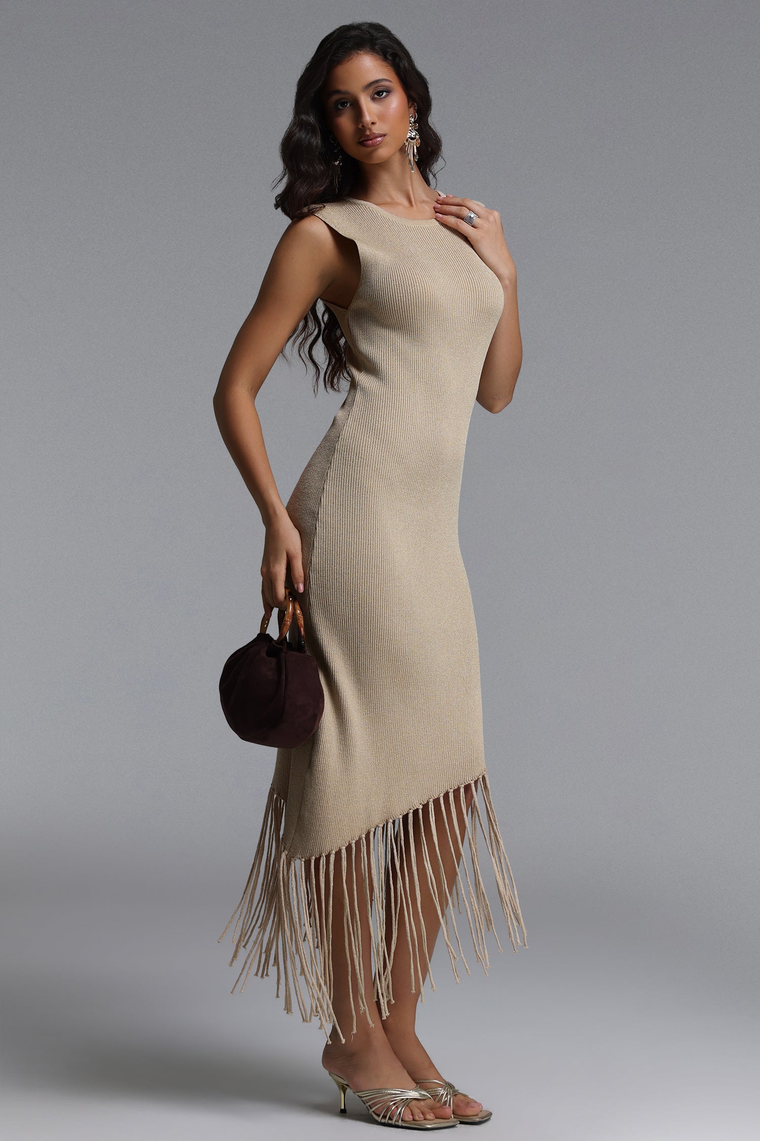 Garela Elegant Contour Round Neck Sleeveless Knit Maxi Dress	