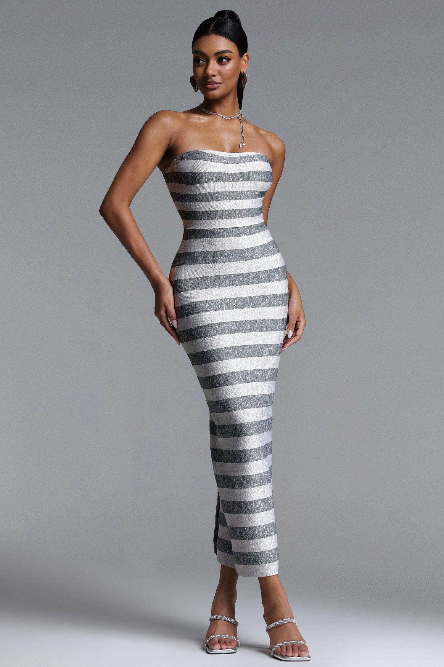 Junya Chic Contour Strapless Stripe Maxi Dress	