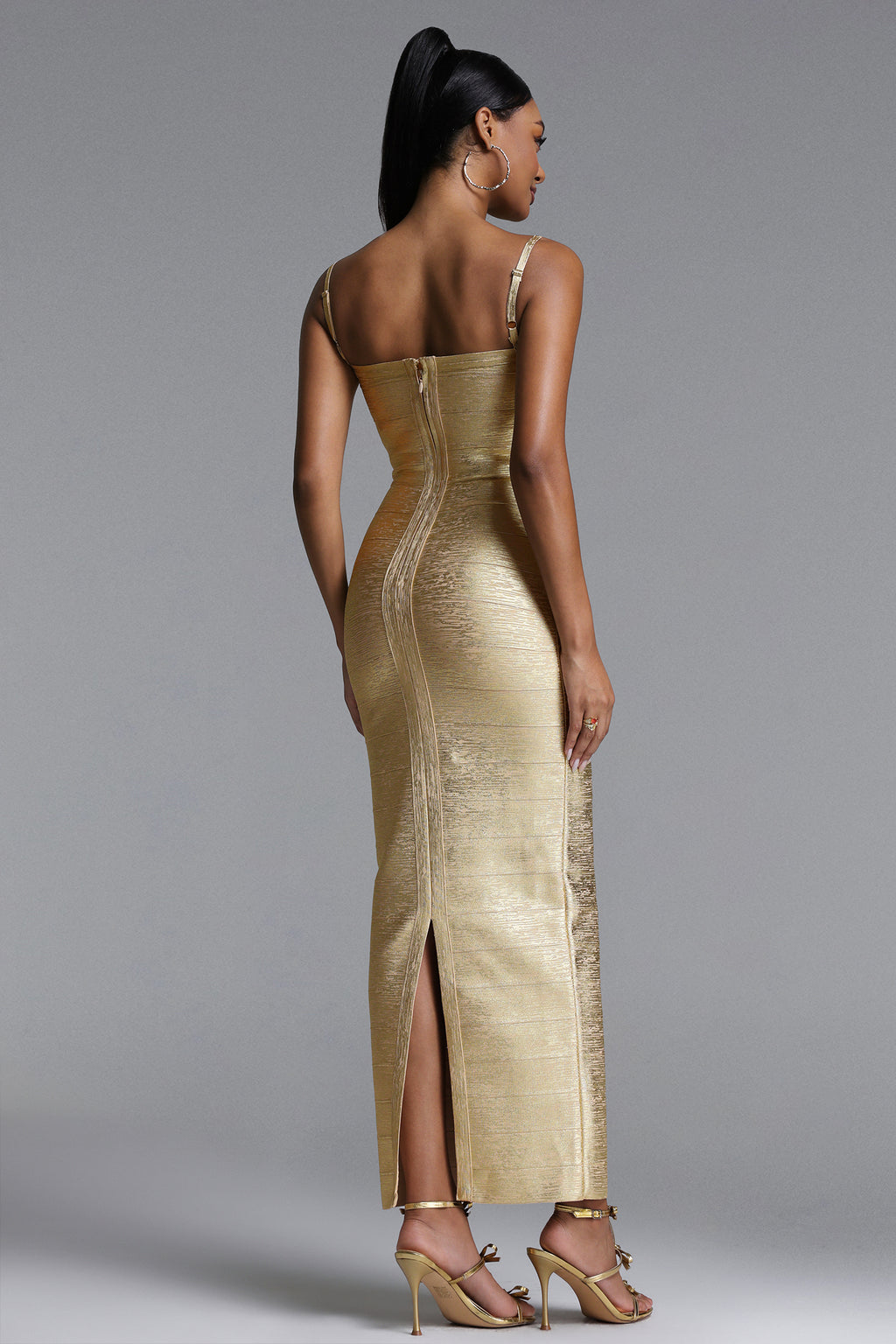 Lionce Classic Contour Metallic Bandage Maxi Dress	