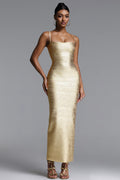 Lionce Classic Contour Metallic Bandage Maxi Dress	