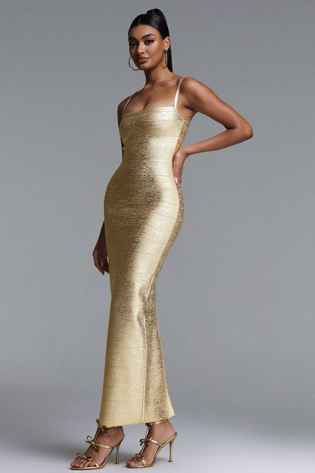 Lionce Classic Contour Metallic Bandage Maxi Dress	