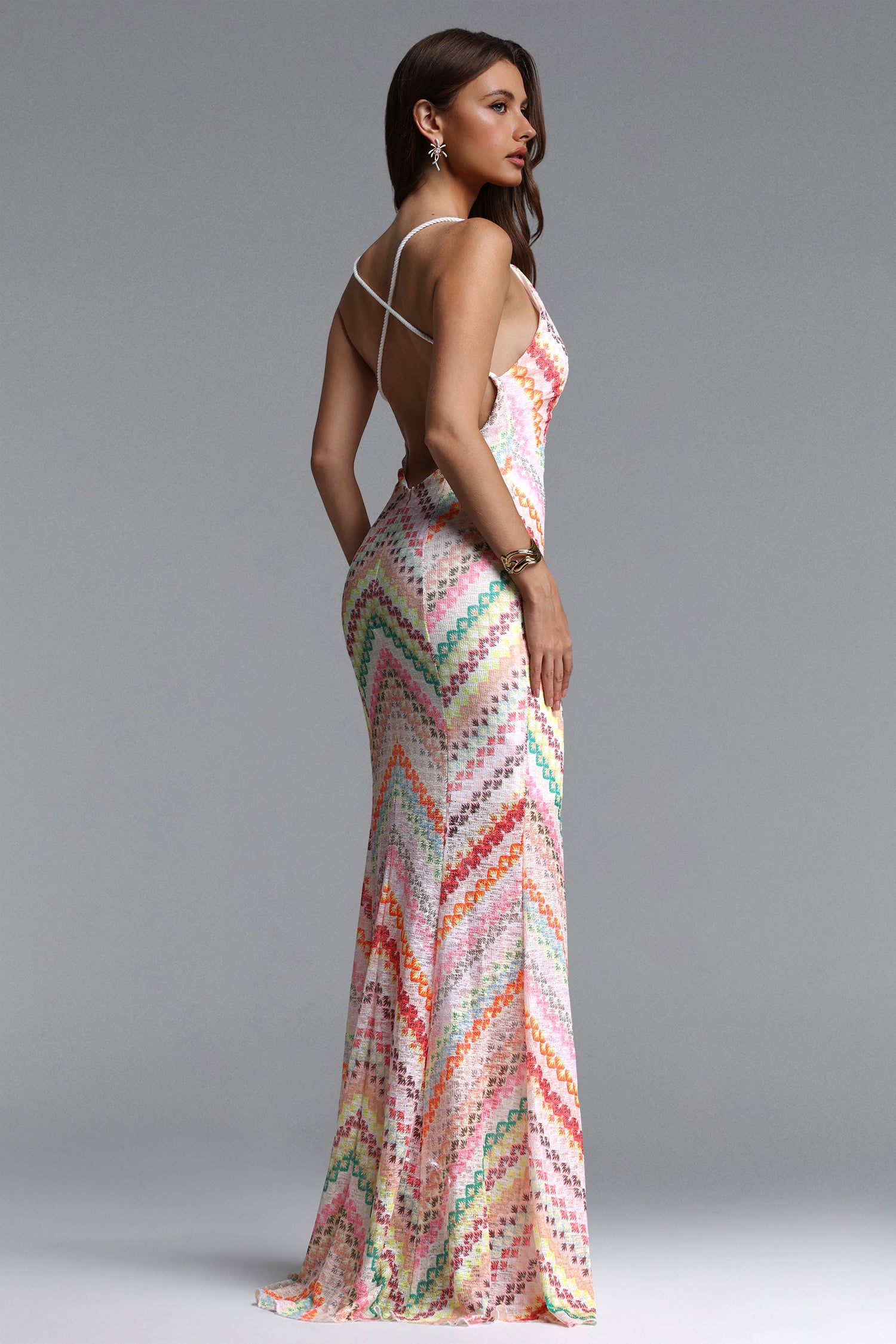 Salama Resort Contour V Neck Sleeveless Print Woven Maxi Dress	