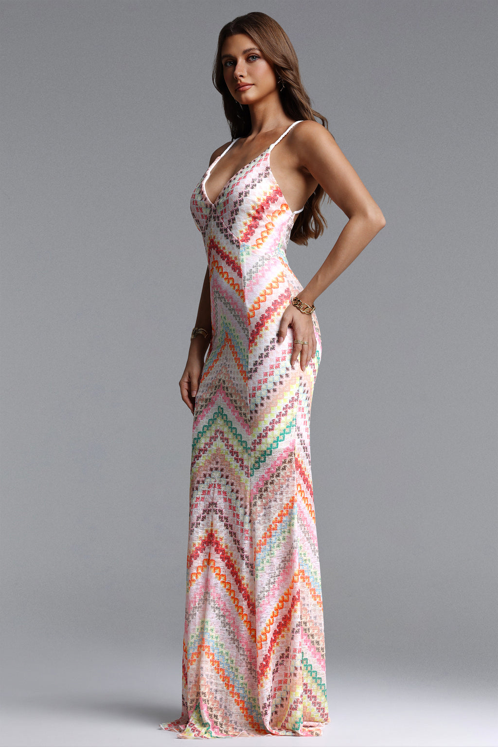 Salama Resort Contour V Neck Sleeveless Print Woven Maxi Dress	