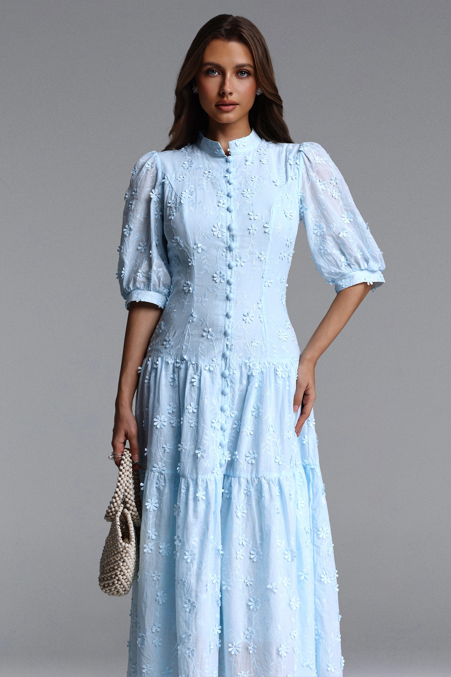 Selma Resort Flowy Puff Sleeve Woven Maxi Dress	