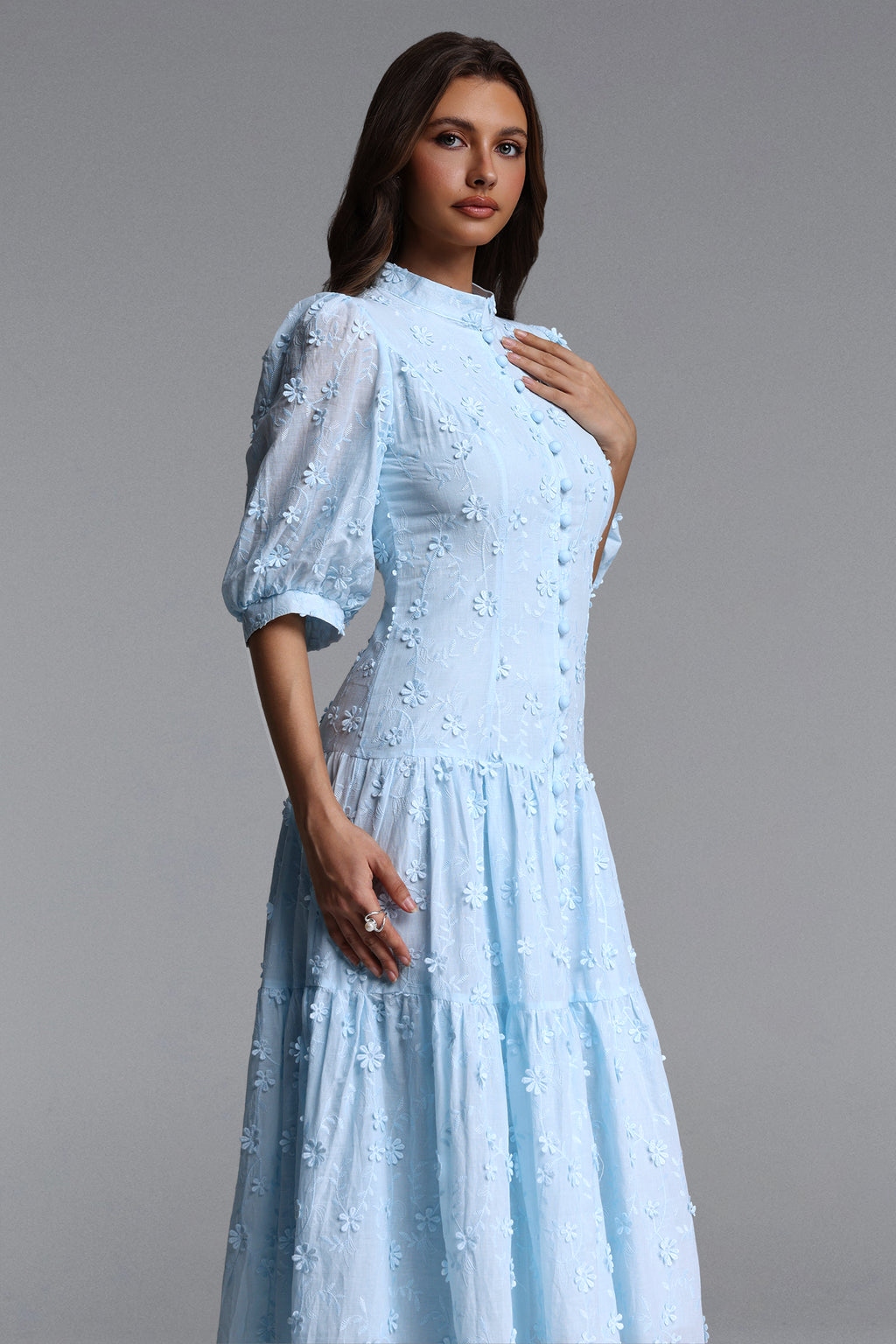 Selma Resort Flowy Puff Sleeve Woven Maxi Dress	