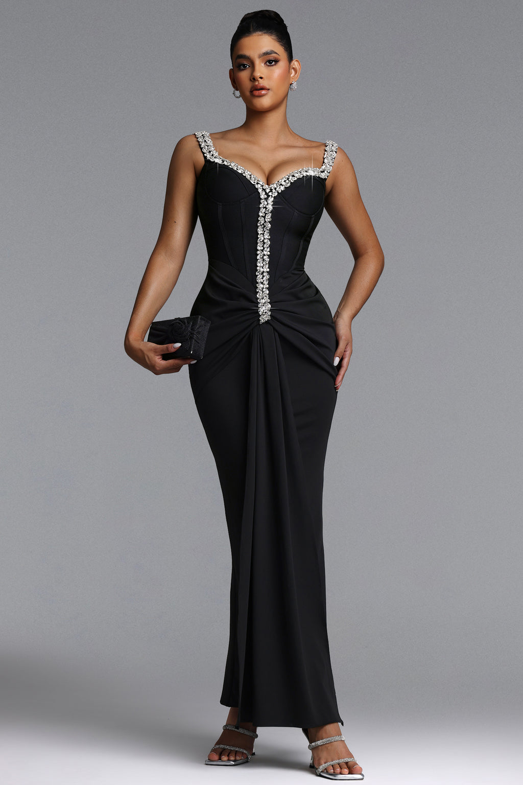 Indigo Glamorous Contour Rhinestone Bandage Maxi Dress	