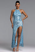 Goldi Chic Contour Halter Sequin Maxi Dress	