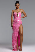 Devonne Romantic Contour Strapless Cut Out Sequin Maxi Dress	