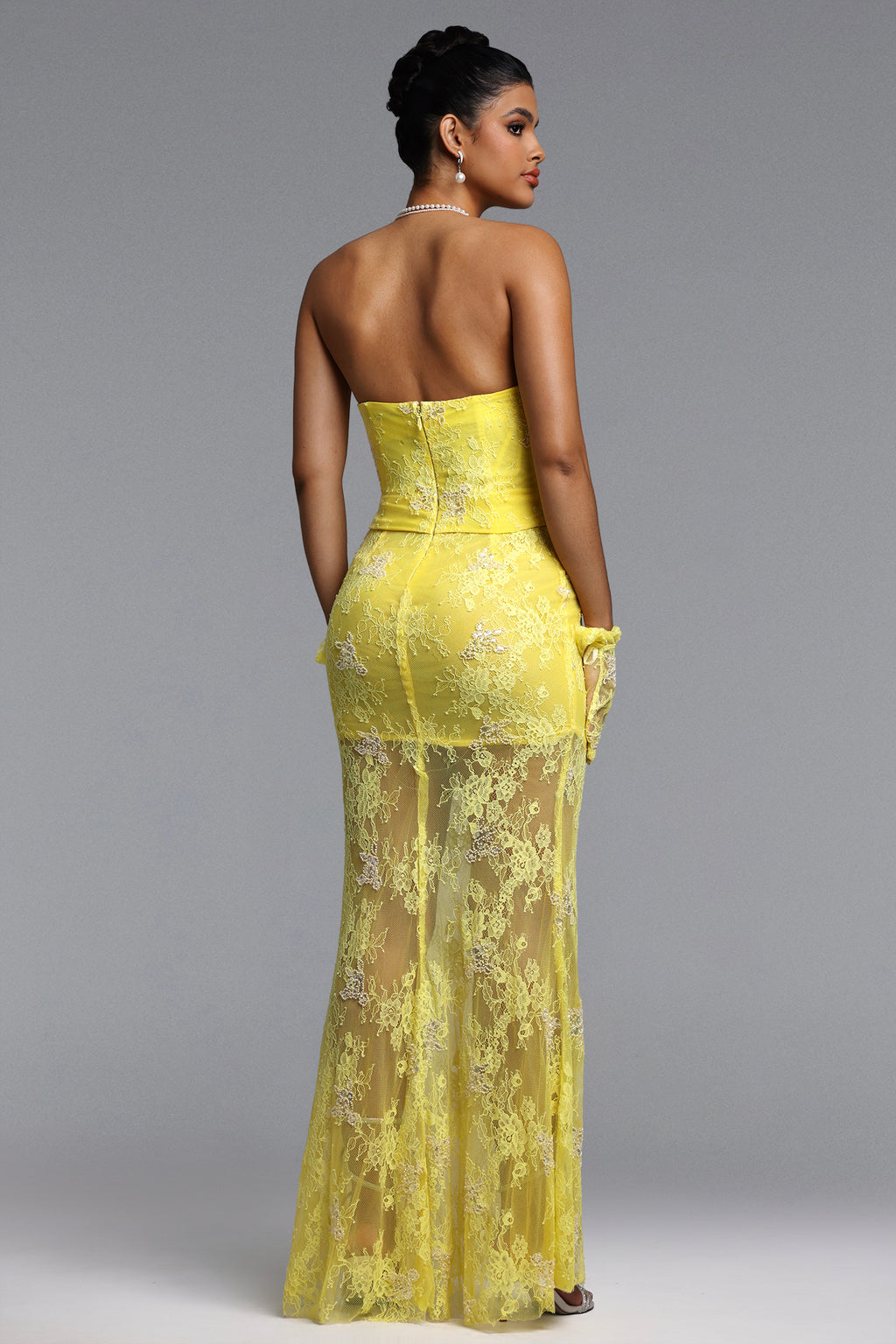 Oiala Romantic Contour Strapless Lace Corset Maxi Dress	