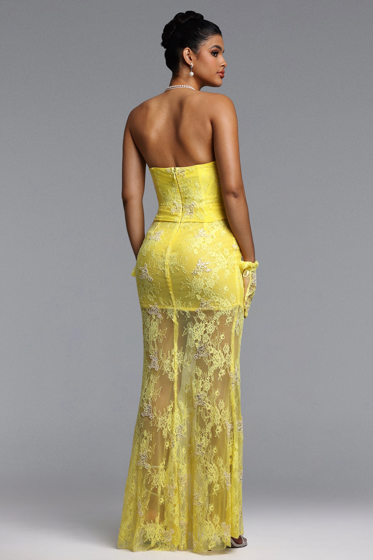 Oiala Romantic Contour Strapless Lace Corset Maxi Dress	