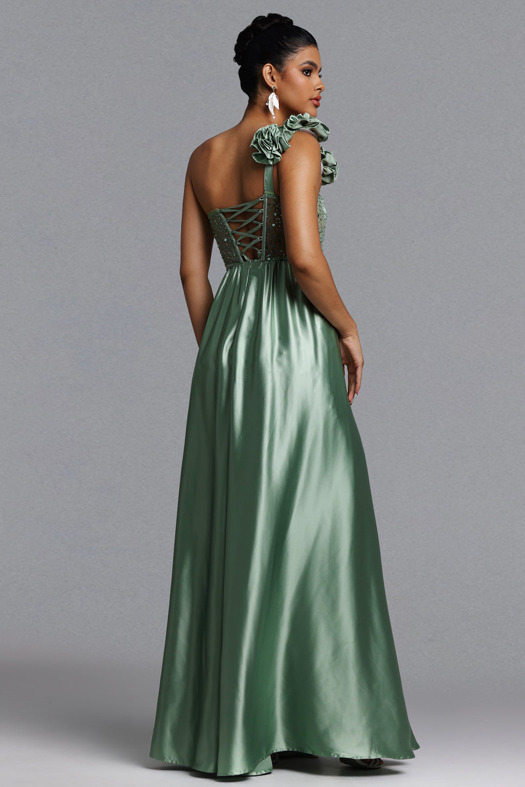 Zeren Elegant Tailored One Shoulder Sequin Maxi Dress	