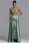 Zeren Elegant Tailored One Shoulder Sequin Maxi Dress	