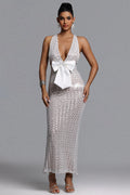 Kaxani Romantic Contour Pearl Chain Maxi Dress	