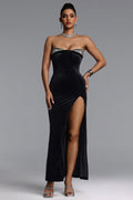 Lori Elegant Contour Strapless Crystal Velvet Maxi Dress	