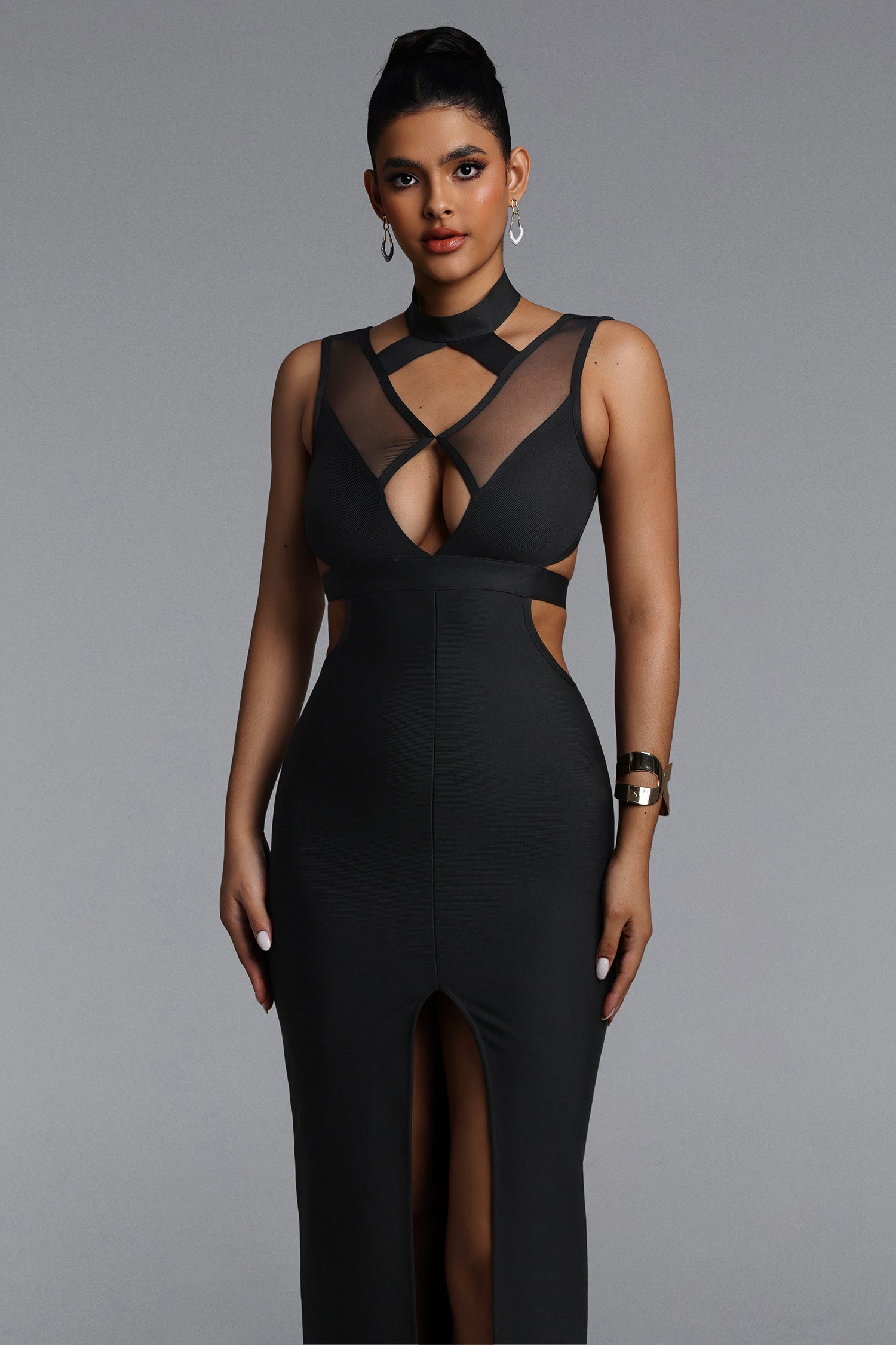 Valri Sexy Contour Sleeveless Cut Out Bandage Maxi Dress	