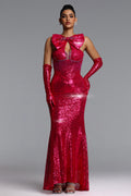 Vienna Glamorous Contour Cut Out Bow Detail Pearl Sequin Maxi Dress	
