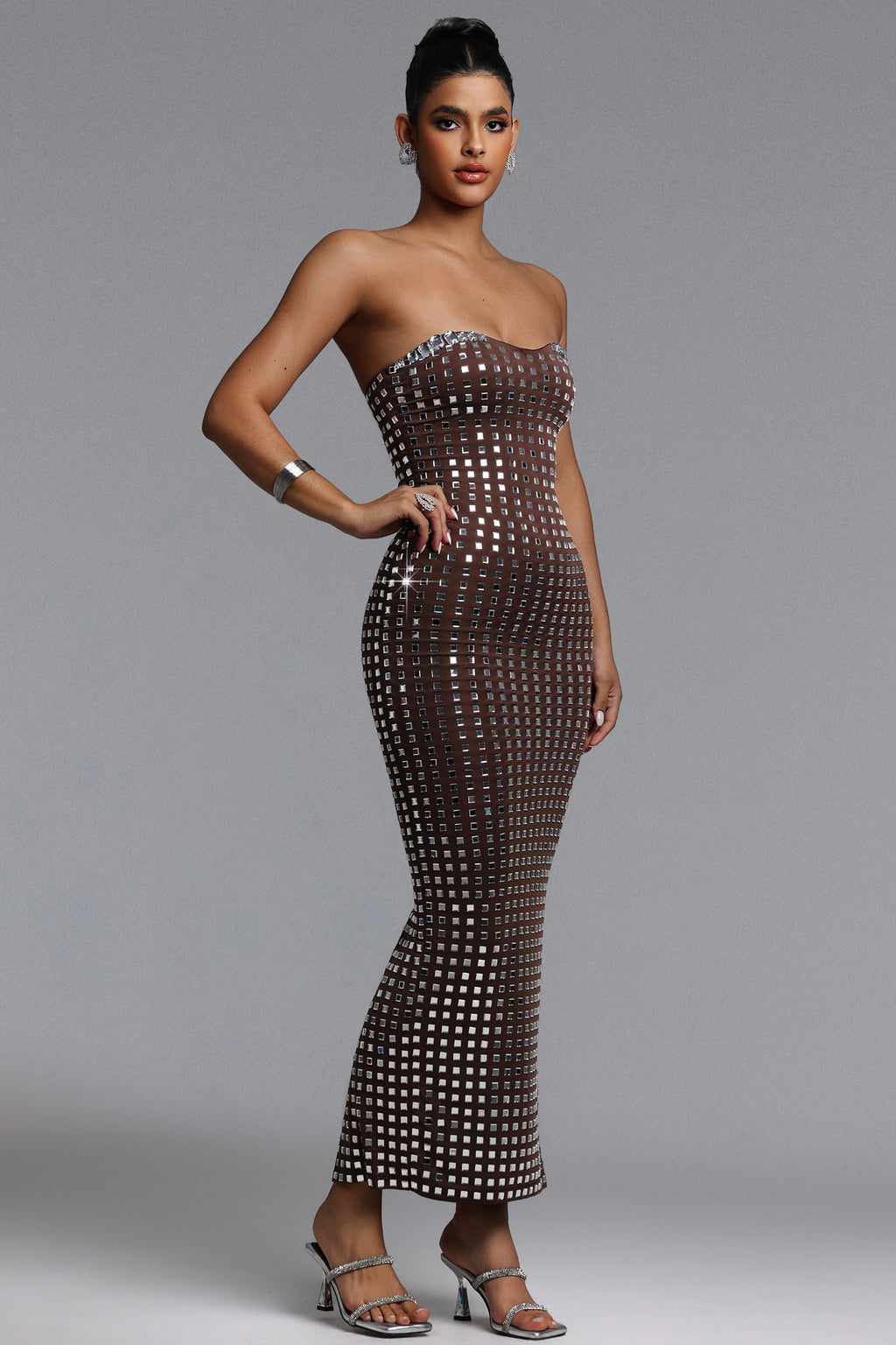 Wyatt Chic Contour Strapless Rhinestone Maxi Dress	