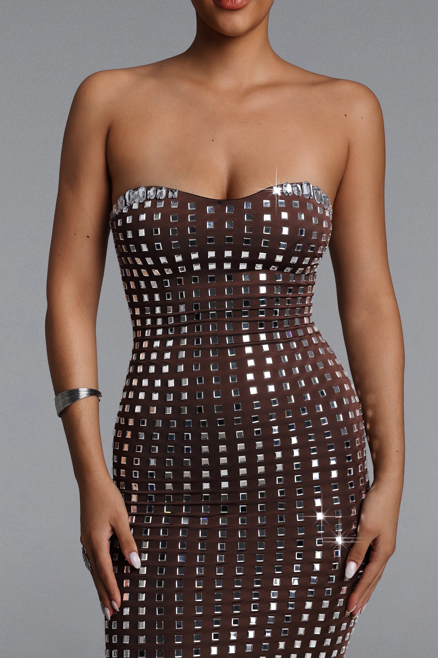 Wyatt Chic Contour Strapless Rhinestone Maxi Dress	